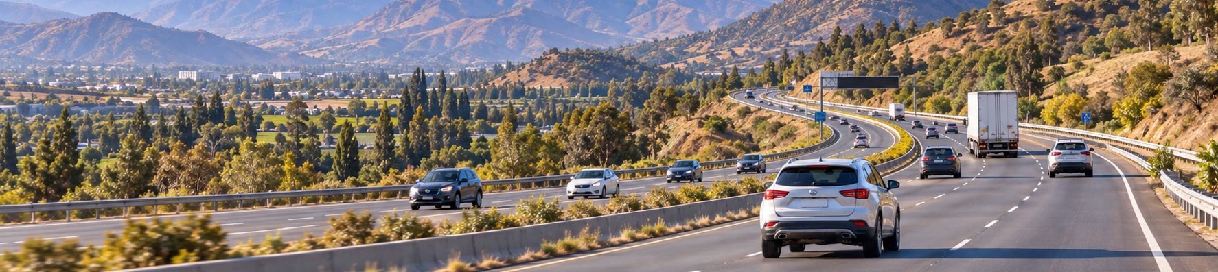Autopista entre montañas nevadas
